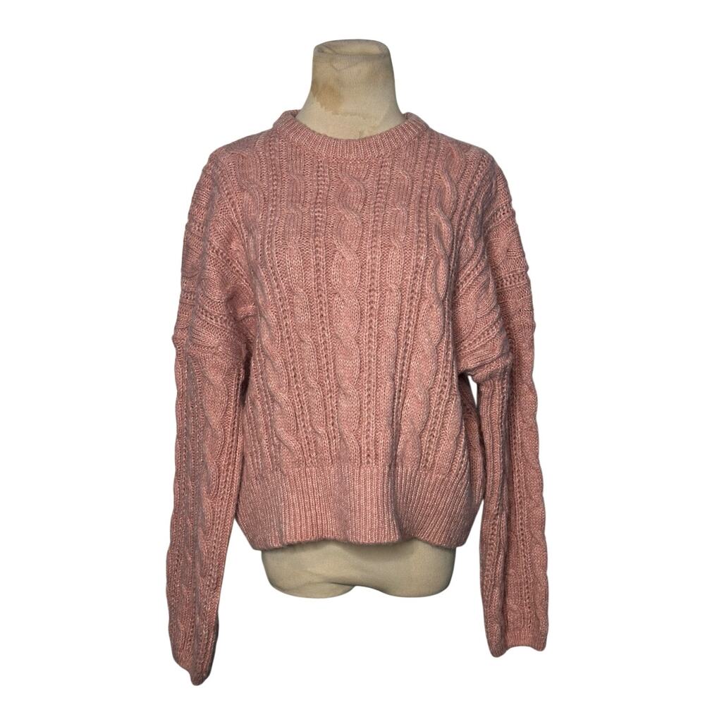 BBAL JU NO CHO pink cable knit crew neck sweater size Medium